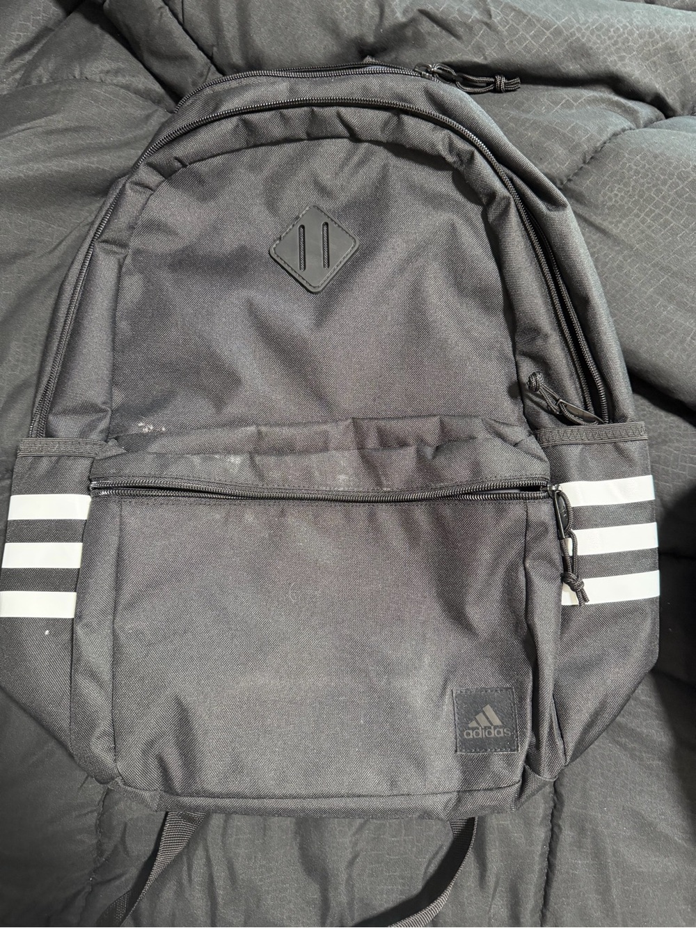 adidas Black Backpack with White Stripe Accents
